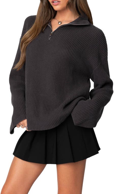Edikted Amour High Neck Oversized Zip Sweater In Dark Gray