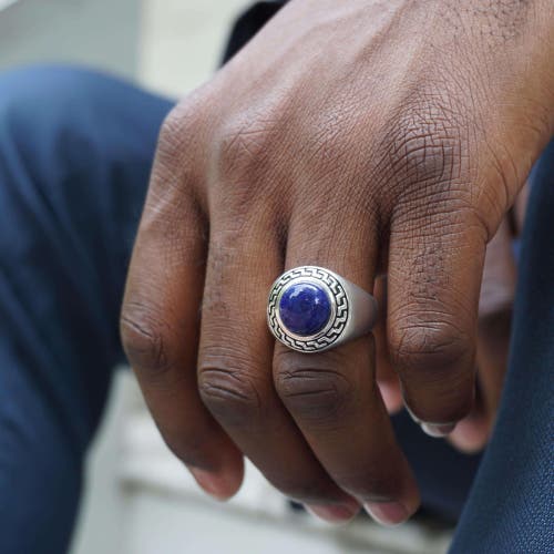 LUVMYJEWELRY LUVMYJEWELRY DARK BLUE SODALITE STERLING SILVER SIGNET MEN RING 