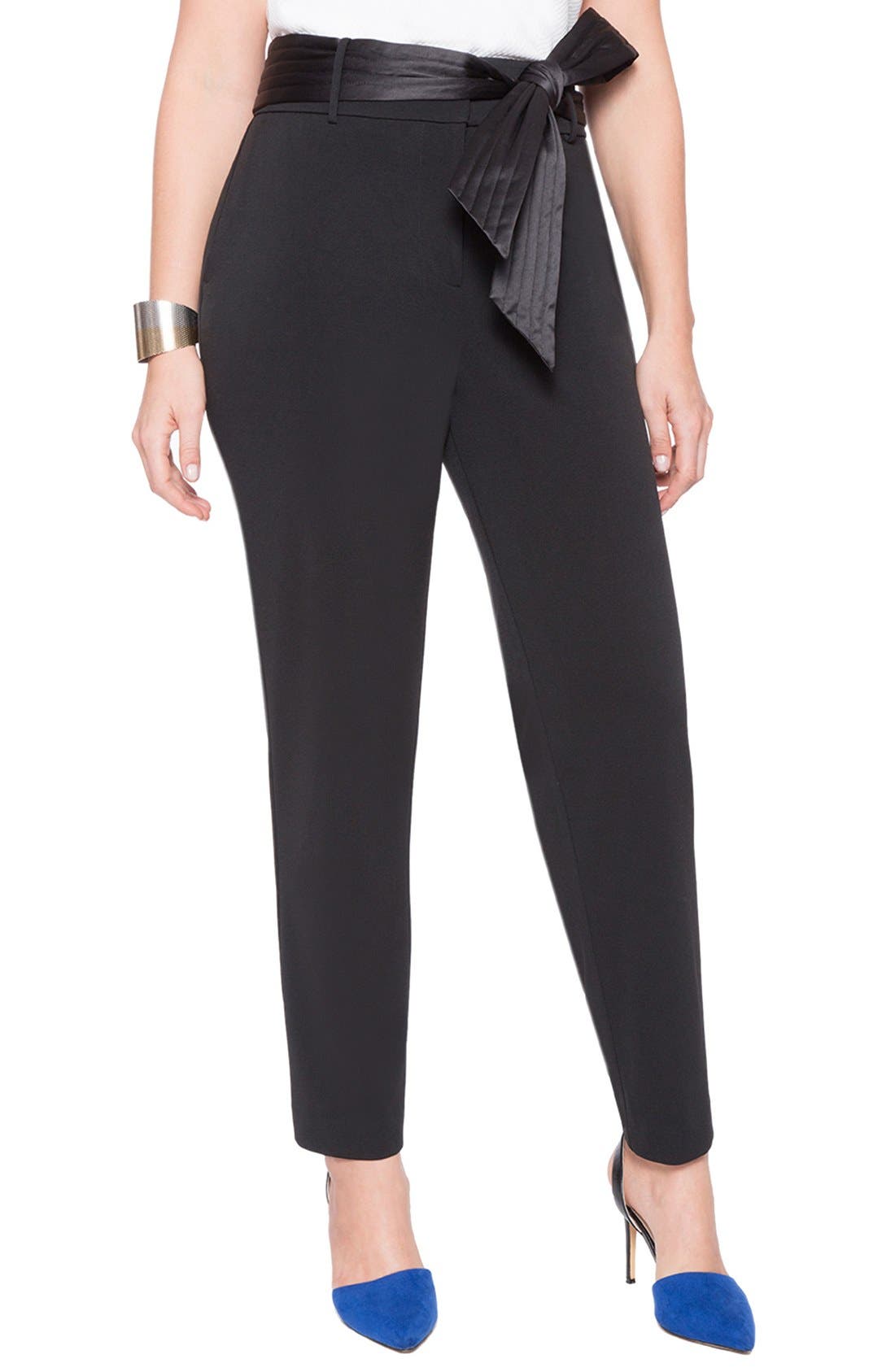 high waisted sash tie ankle pant