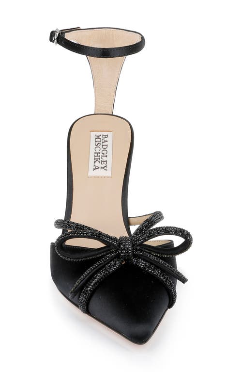 Shop Badgley Mischka Collection Ann Ankle Strap Pointed Toe Pump In Black Satin