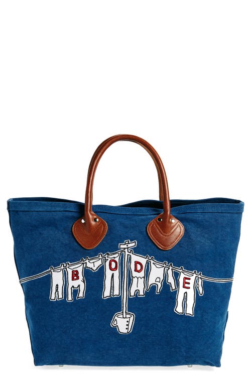 Bode Clothesline Embroidered Appliqué Canvas Tote In Blue Multi