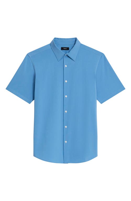 Shop Theory Irving Short Sleeve Button-up Shirt In Powder Blue