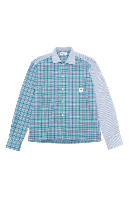 Plaid & Stripe Workwear Button-Up Shirt in Teal Multicolor