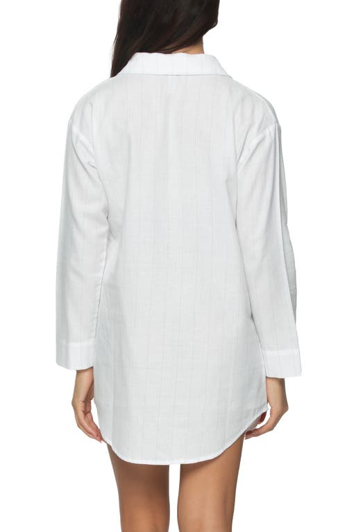 Shop Felina Mirielle Sleep Shirt In White Grey Stripe