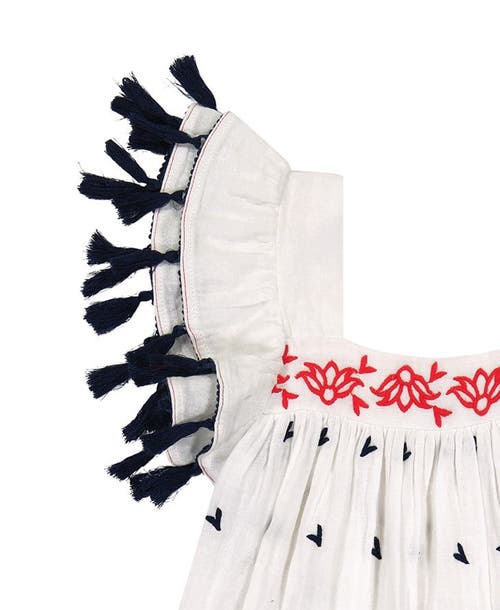 Mer St. Barth Serena Tassel Dress In Red White Navy Embroidery