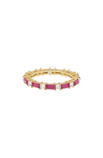 Shop Covet Cz Baguette Infinity Band Ring In Magenta/fuchsia
