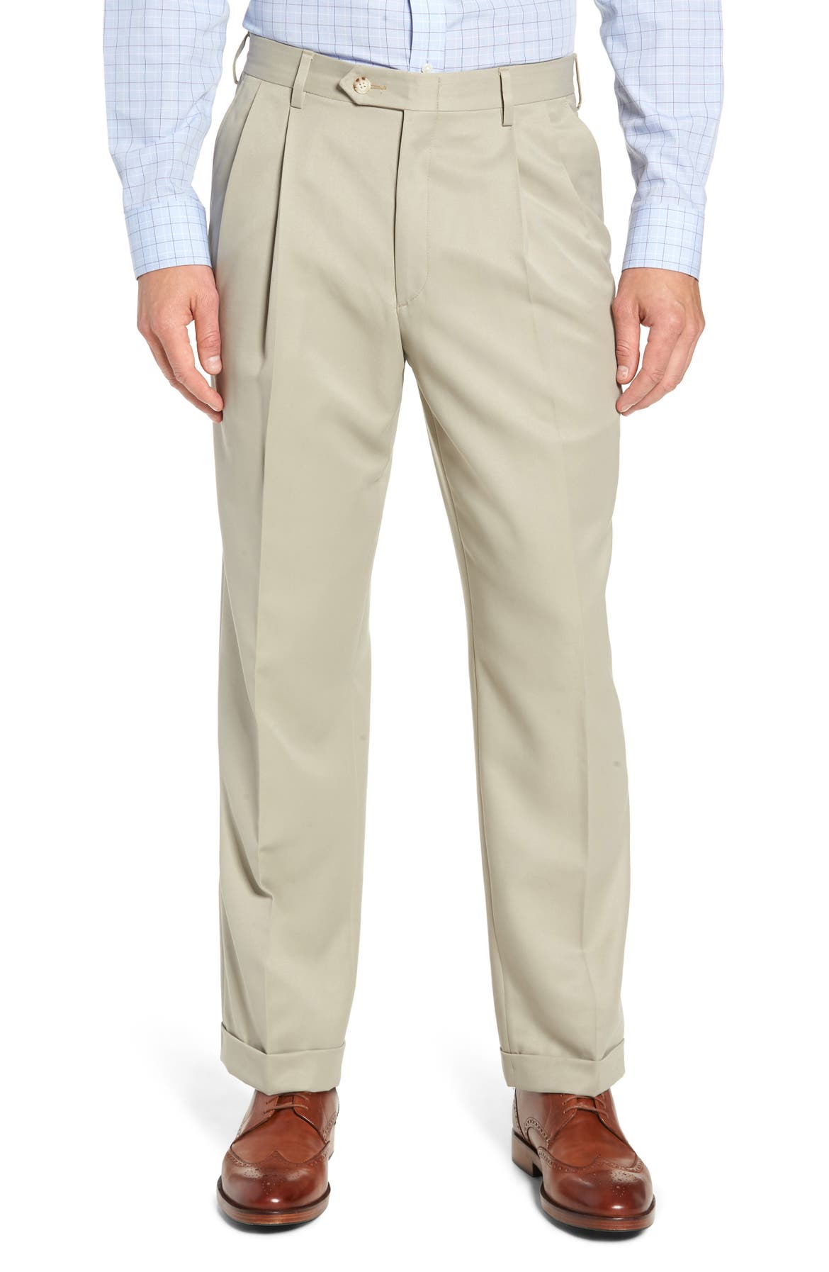 Berle Classic Fit Pleated Microfiber Performance Trousers | Nordstrom