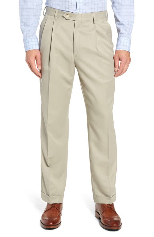 Berle Classic Fit Pleated Microfiber Performance Trousers in Taupe at Nordstrom, Size 31