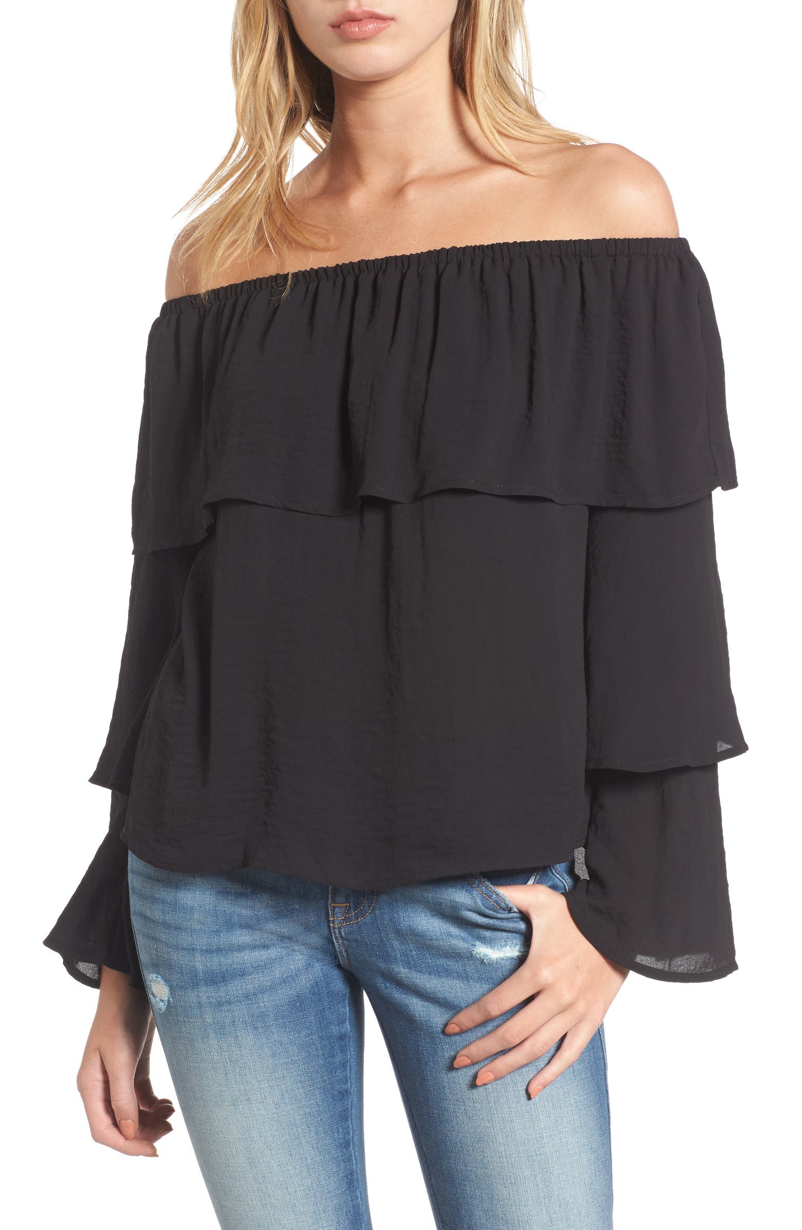 Love, Fire Tiered Ruffle Sleeve Blouse | Nordstrom