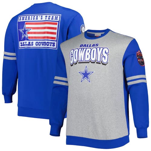 Men's Mitchell & Ness Royal/Gray Dallas Cowboys Big & Tall Pullover Sweatshirt