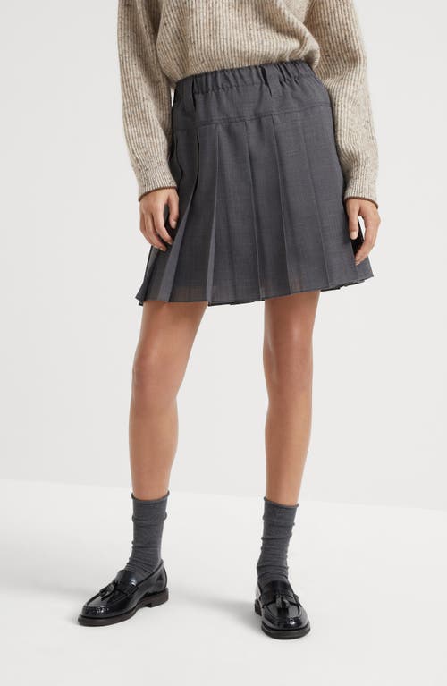 Shop Brunello Cucinelli Pleated Virgin Wool Organza Mini Skirt In Medium Grey