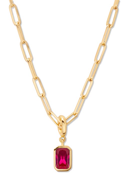 Mackenzie Birthstone Paper Clip Chain Pendant Necklace in Gold - July