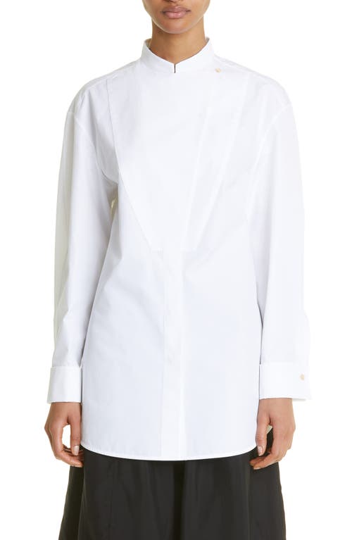 Jil Sander Plastron Mandarin Collar Cotton Poplin Shirt in Optic White