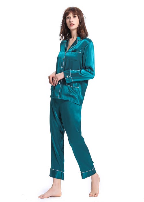 Shop Lilysilk 22 Momme Chic Trimmed Silk Pajama Set In Dark Teal