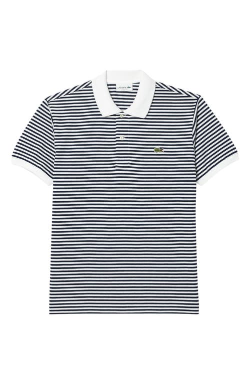 Shop Lacoste Original L.12.12 Petit Piqué Knit Polo In Marine/blanc