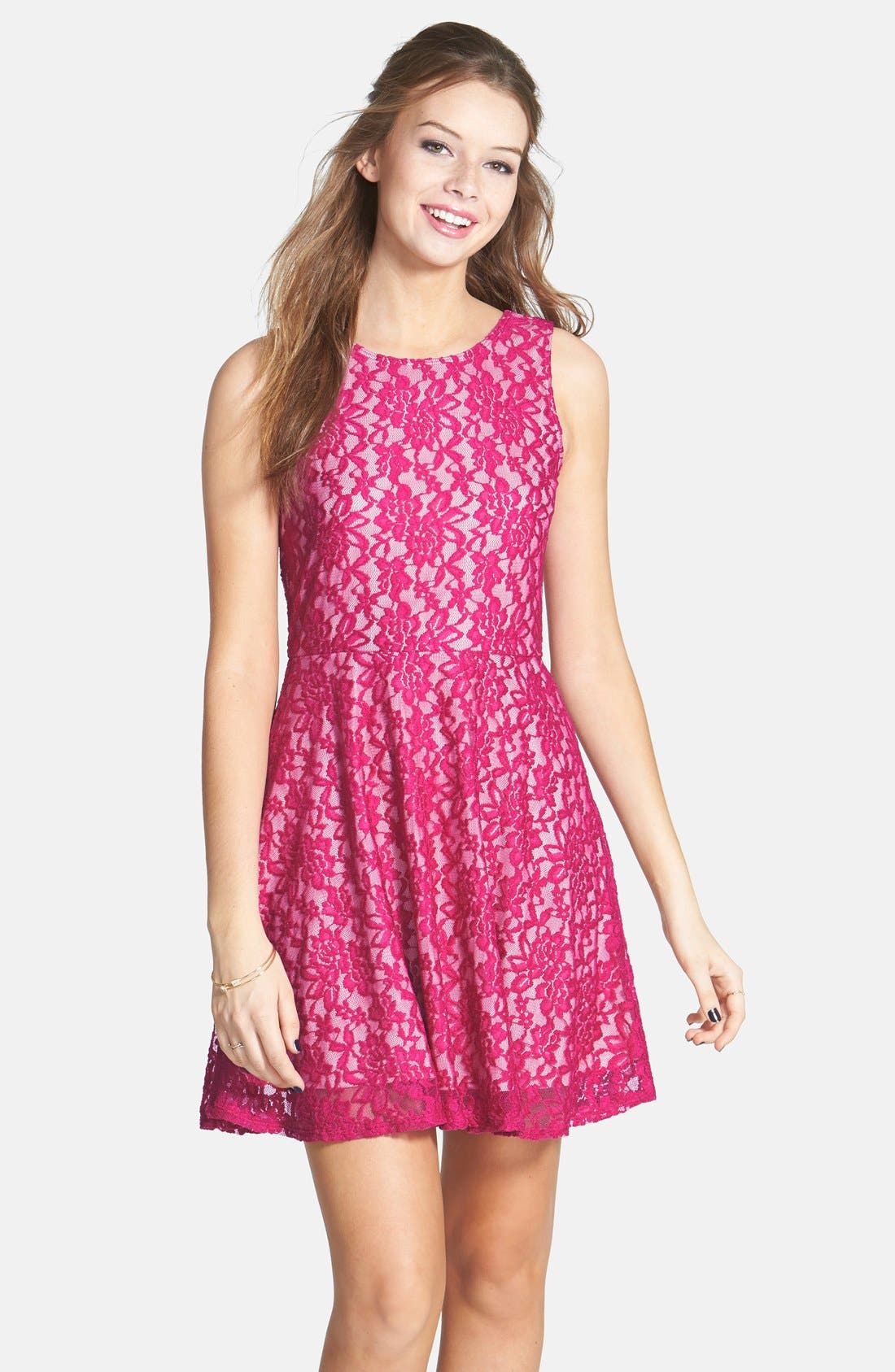 Socialite Lace Strappy Back Skater Dress (Juniors) Nordstrom