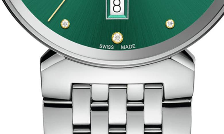 Shop Rado Florence Diamond Bracelet Watch, 38mm In Silver/ Green