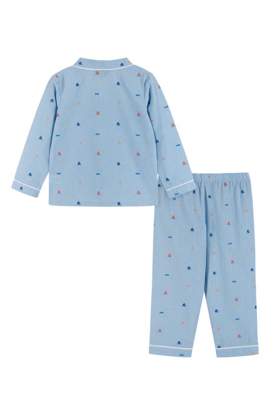Shop Andy & Evan Kids' Stripe Sailboat Print Two-piece Pajamas In Blue Sailboat