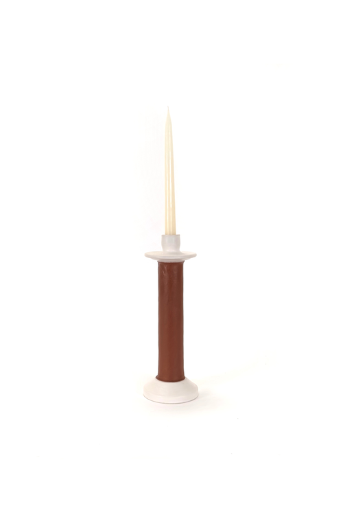 Alcantara-frederic Alcantara Frederic Leather Wrapped Candle Holder In White
