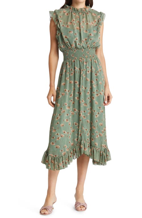 Wild Whims Floral Smocked Waist Midi Dress in Sage Green