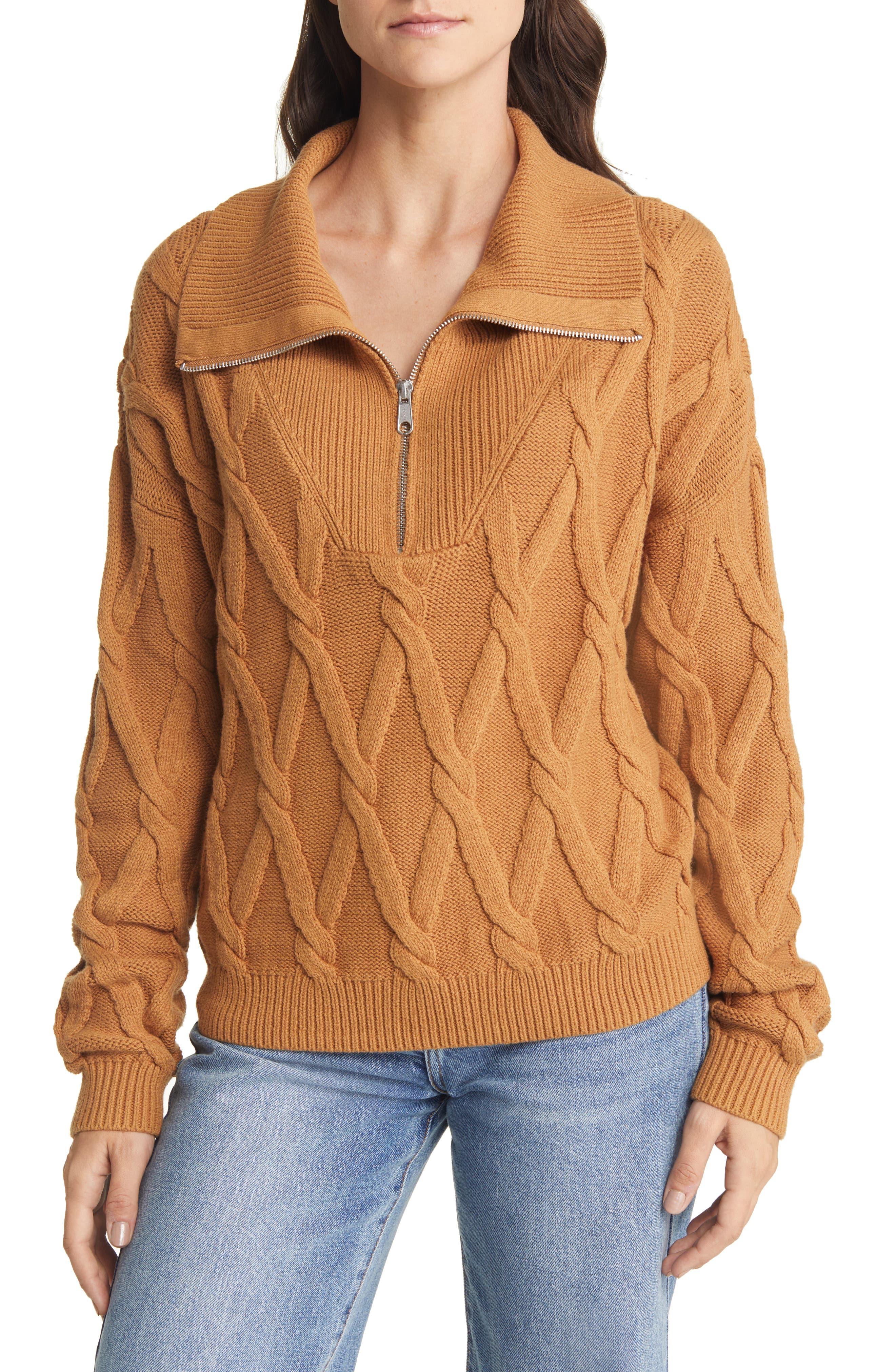Treasure & Bond Cable Knit Half-Zip Pullover Sweater