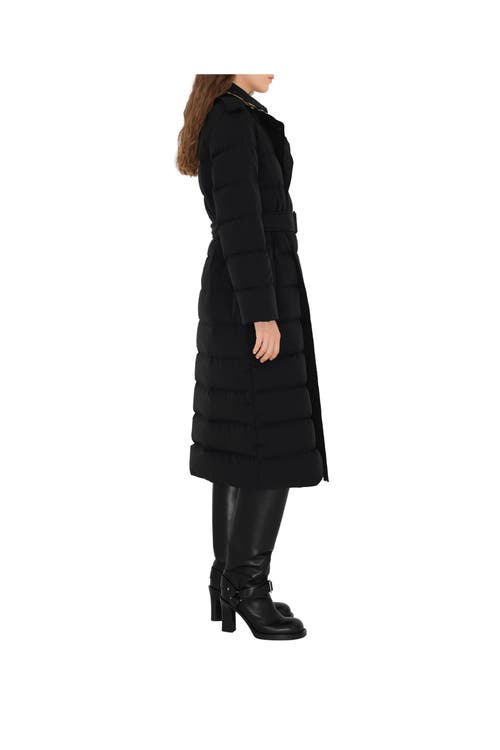 Shop Burberry Long Nylon Puffer Coat In Black/sand