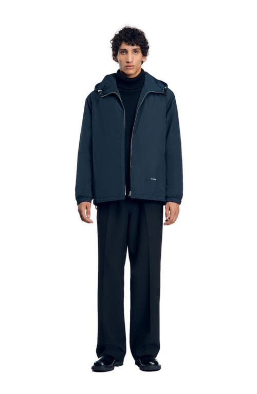 Shop Sandro Hooded Jacket In Blue Prusse