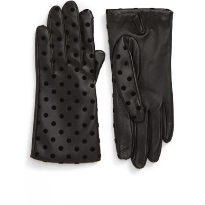 Nordstrom Flecked Dot Leather Gloves, Black