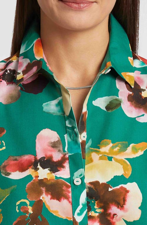 Foxcroft Zoey Watercolor Floral Cotton Button-up Shirt In Green Multi