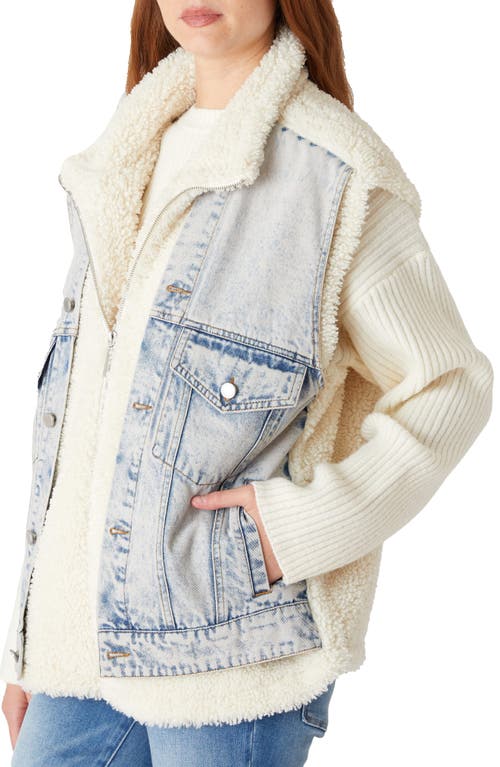 Blanknyc Denim & High Pile Fleece Trucker Vest In Snowbank