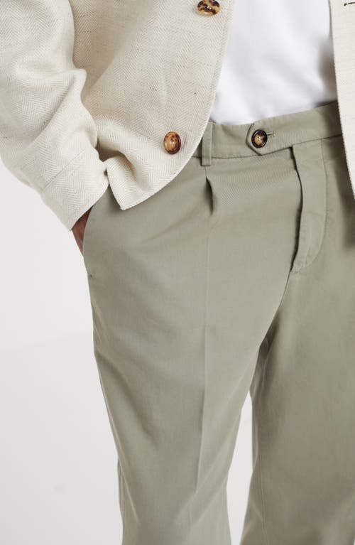 Shop Brunello Cucinelli Leisure Fit Trousers With Pleats In Sage