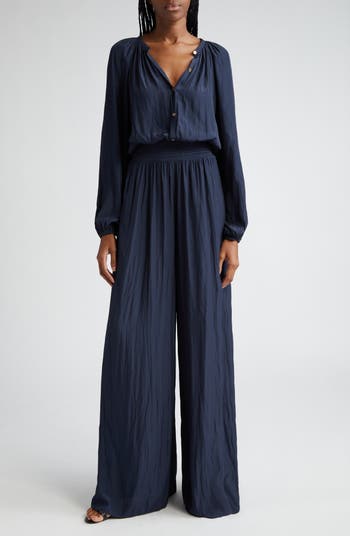 Wide Leg Jumpsuit with Two-Tone Bell Sleeves by Badgley Mischka