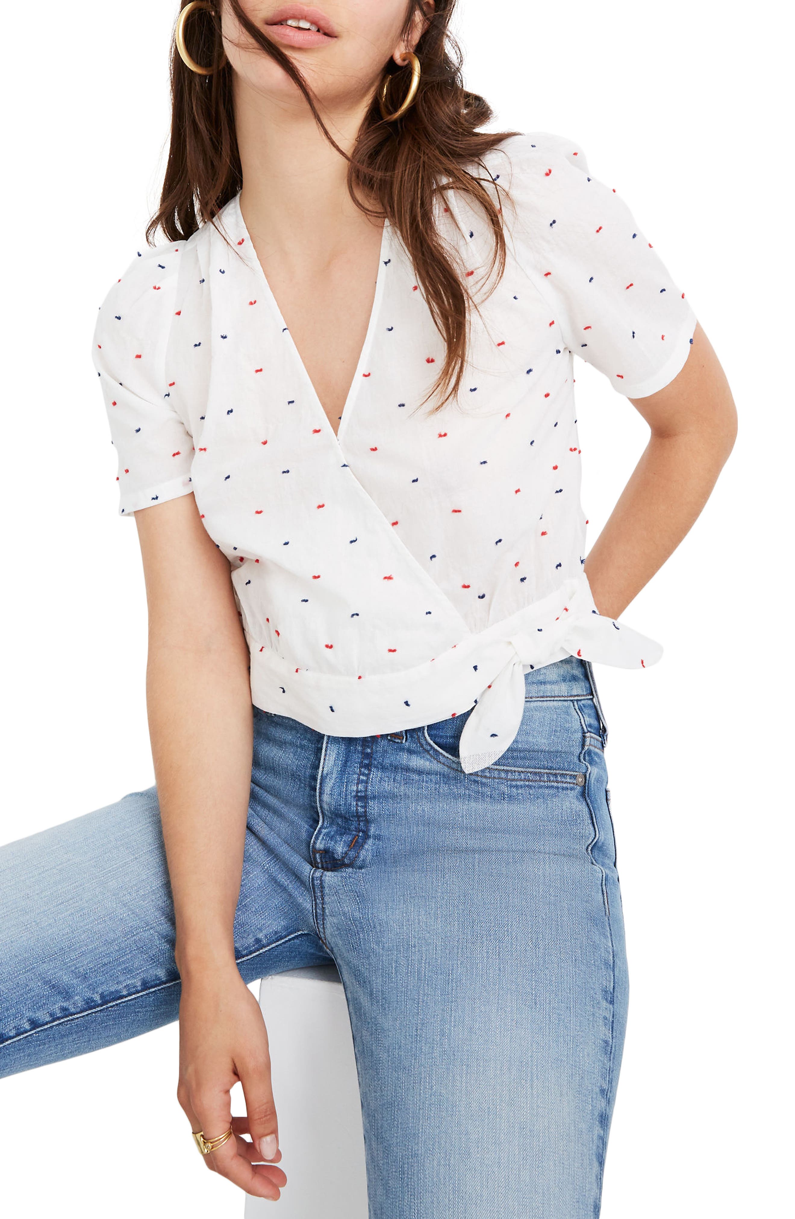 Madewell Clip Dot Short Sleeve Wrap Top Nordstrom
