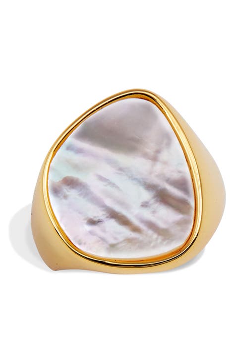 18K Yellow Gold Plated Mother of Pearl Ring