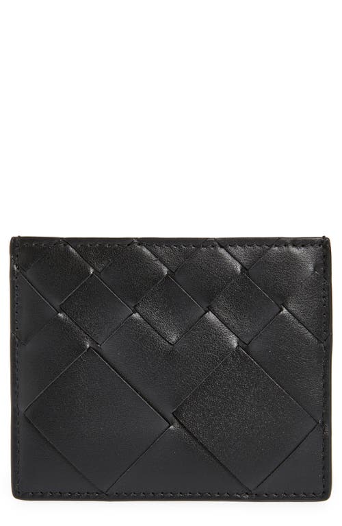 Shop Bottega Veneta Intrecciato Leather Card Case In 8803 Black/silver