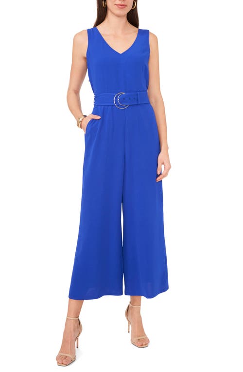 Vince Camuto Belted Crop Wide Leg Jumpsuit In Blue