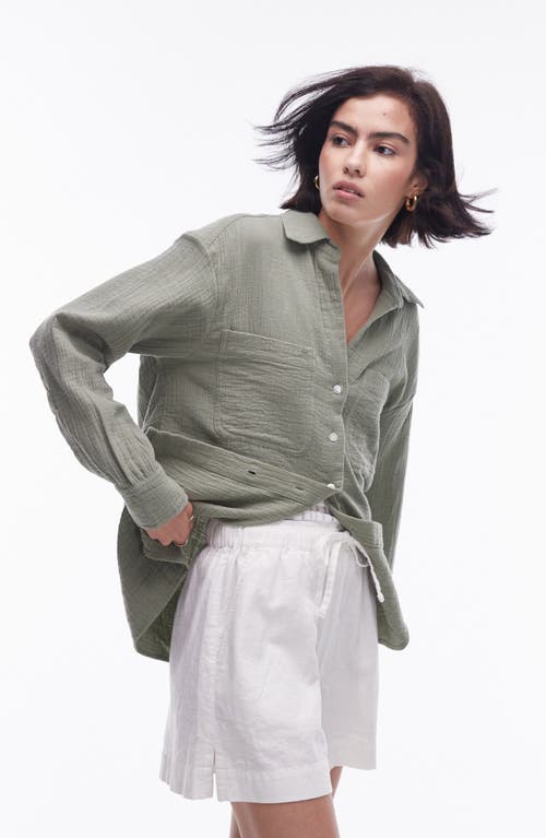 Topshop Casual Cotton Button-Up Shirt Khaki at Nordstrom, Us