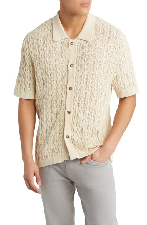 Garrett Knit Cotton Short Sleeve Button-Up Shirt in Ivory