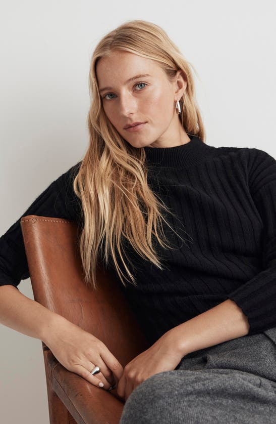 Madewell Mock Neck Crop Sweater In True Black