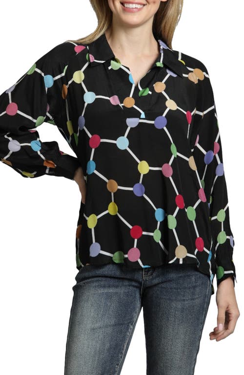 Apny Print Split Neck Chiffon Tunic Top In Black Multi