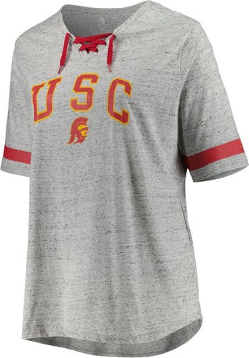 Women's Heather Gray USC Trojans Plus Size Lace-Up T-Shirt