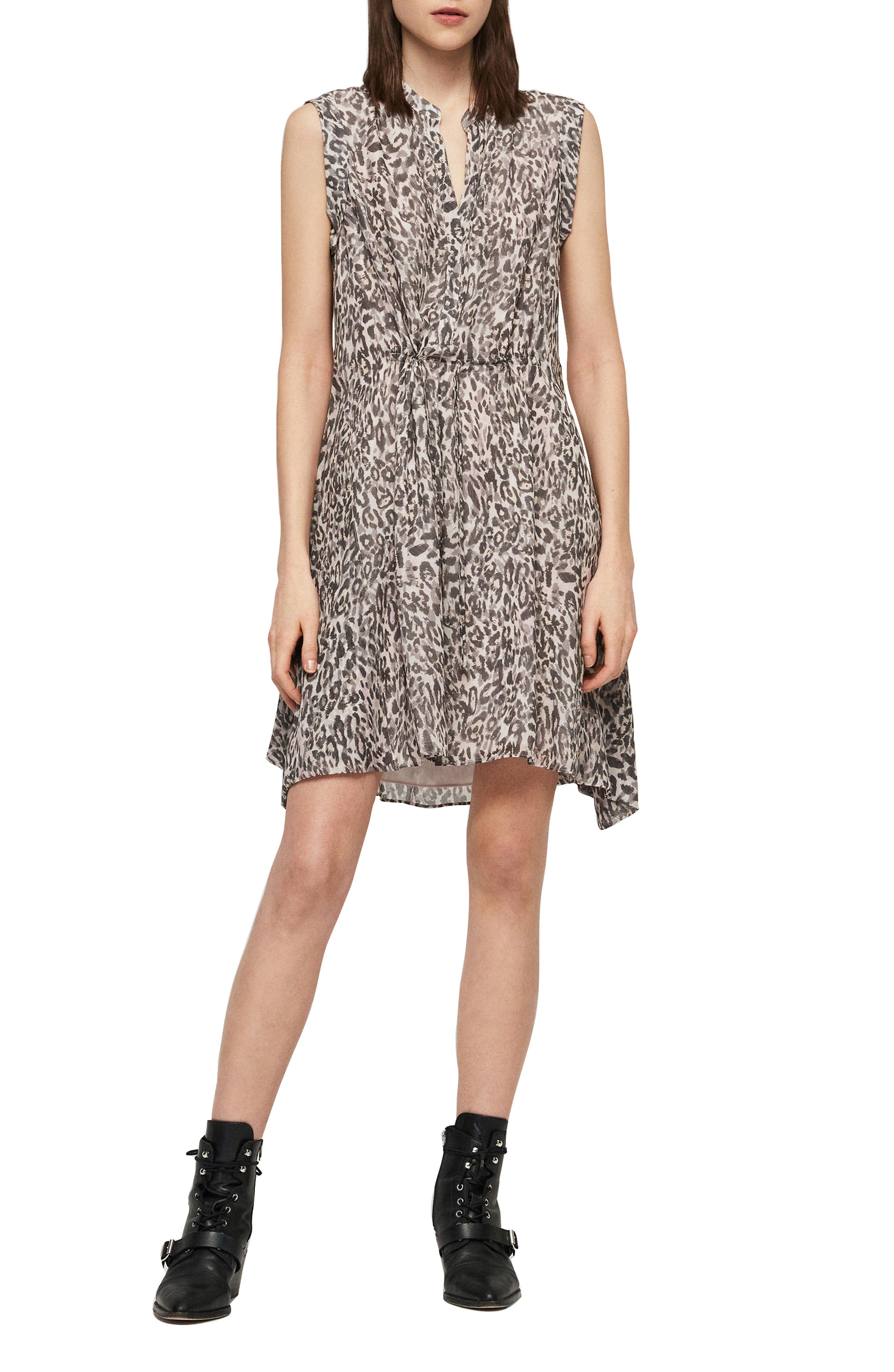 Allsaints Clari Kara Leopard Print Sleeveless Dress, Pink