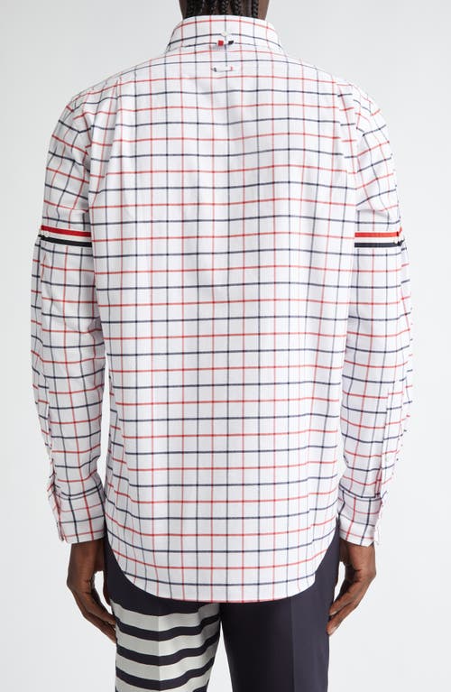 Shop Thom Browne Straight Fit Check Cotton Flannel Button-down Shirt In Red/blue/white