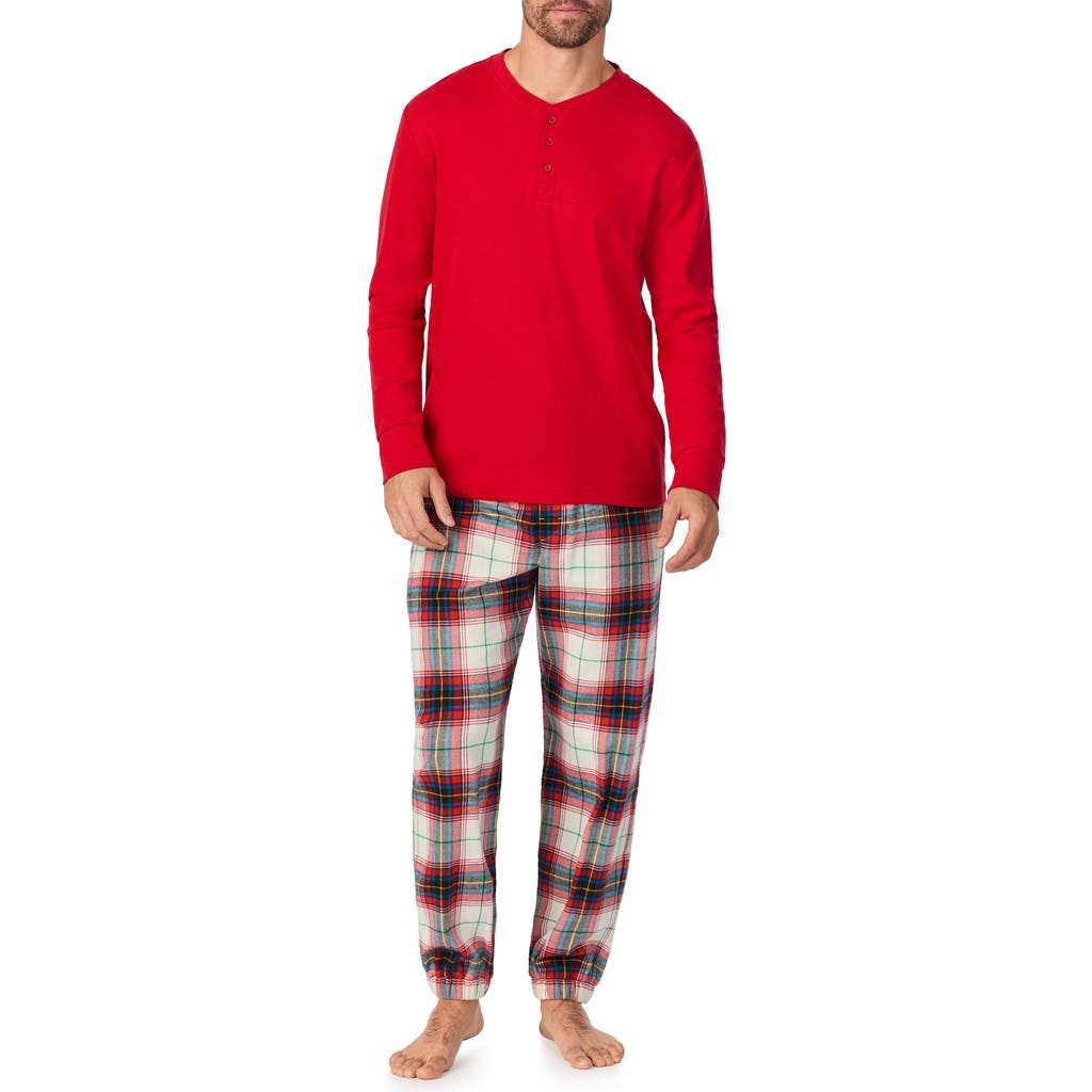 BedHead Pajamas Long Sleeve Henley Pajama Top & Flannel Pajama Pants Set in Winter Tartan