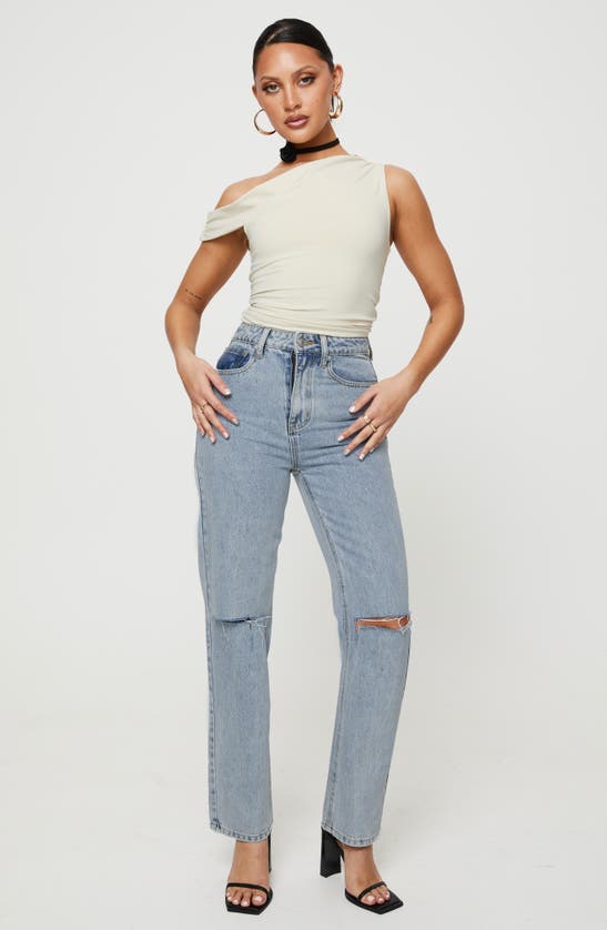 Shop Princess Polly Holland Ripped High Waist Straight Leg Jeans In Blue