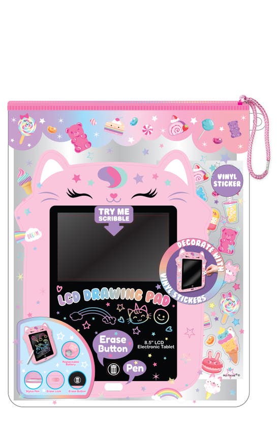 Hot Focus Kids' Lcd Doodle Board With Stylus Pen & Sticker Set In Pink