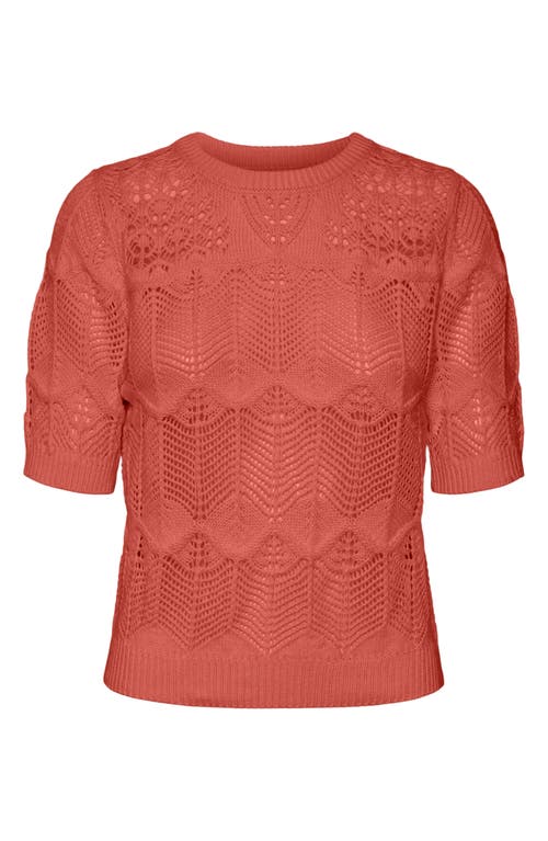 Shop Vero Moda Alexia Short Sleeve Pointelle Cotton Blend Sweater In Burnt Sienna