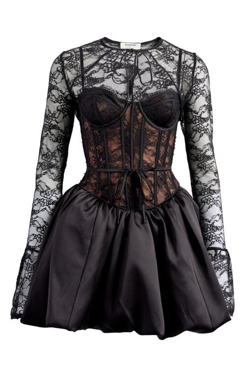 House Of Cb Lace Corset Flare Minidress In Black