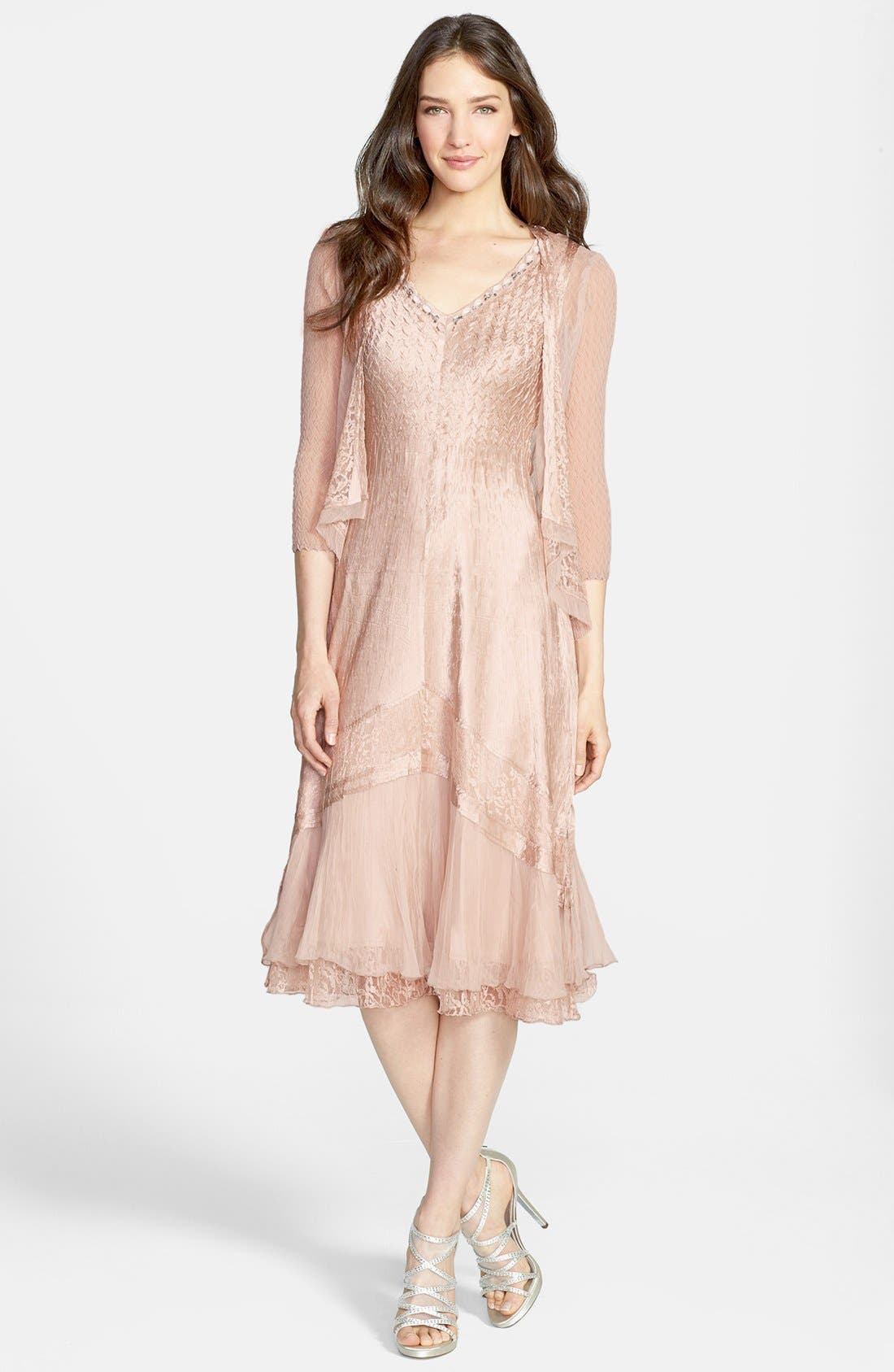 Komarov Beaded Neck Charmeuse Dress & Jacket