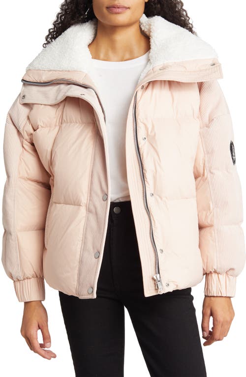 Moose Knuckles Elmira Faux Shearling Collar Down Puffer Jacket in Rose Smoke at Nordstrom, Size Small